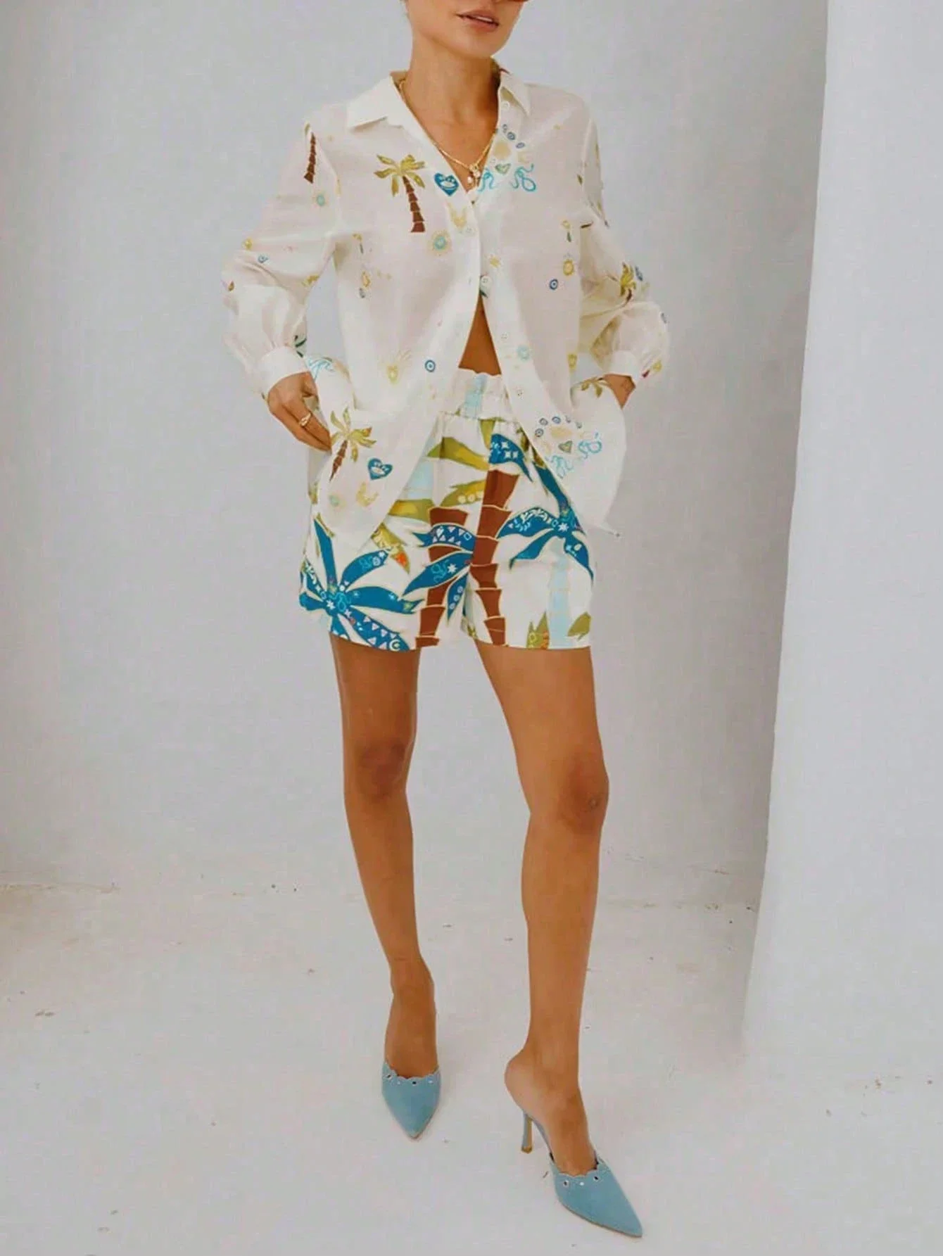 

Tropical Print Shirt And Shorts Set Casual Two Piece Outfit Spring Summer