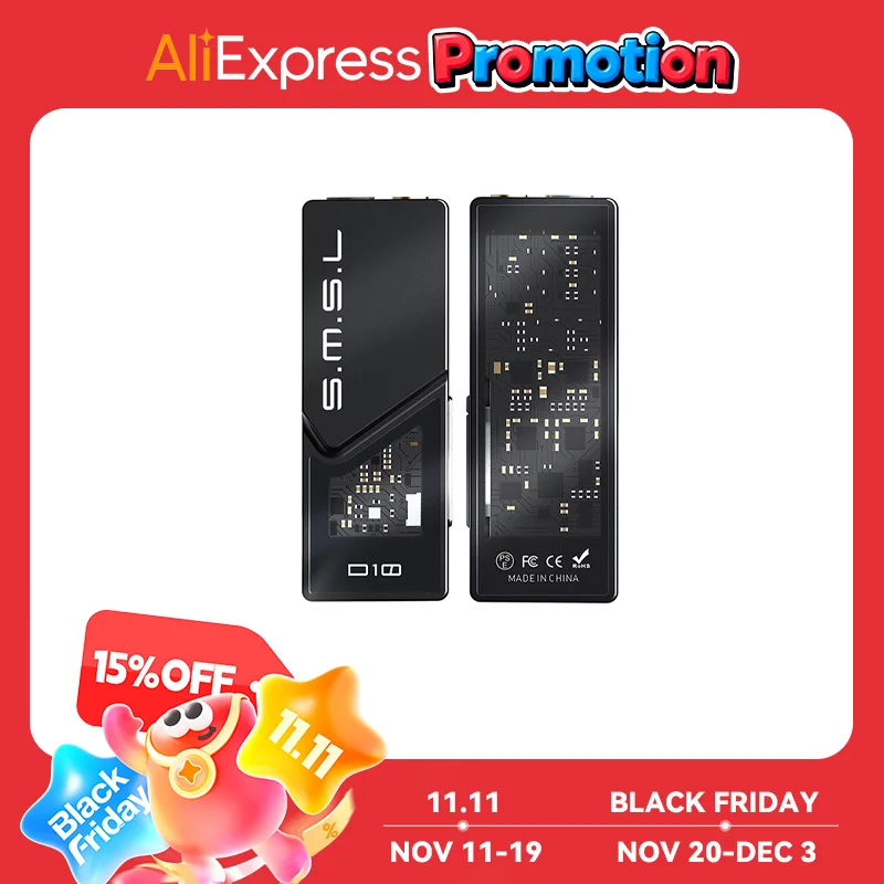 SMSL D10 Portable DAC Headphone Amplifier DSD256 32Bit/384kHz 3.5mm/4.4mm Headphone Output