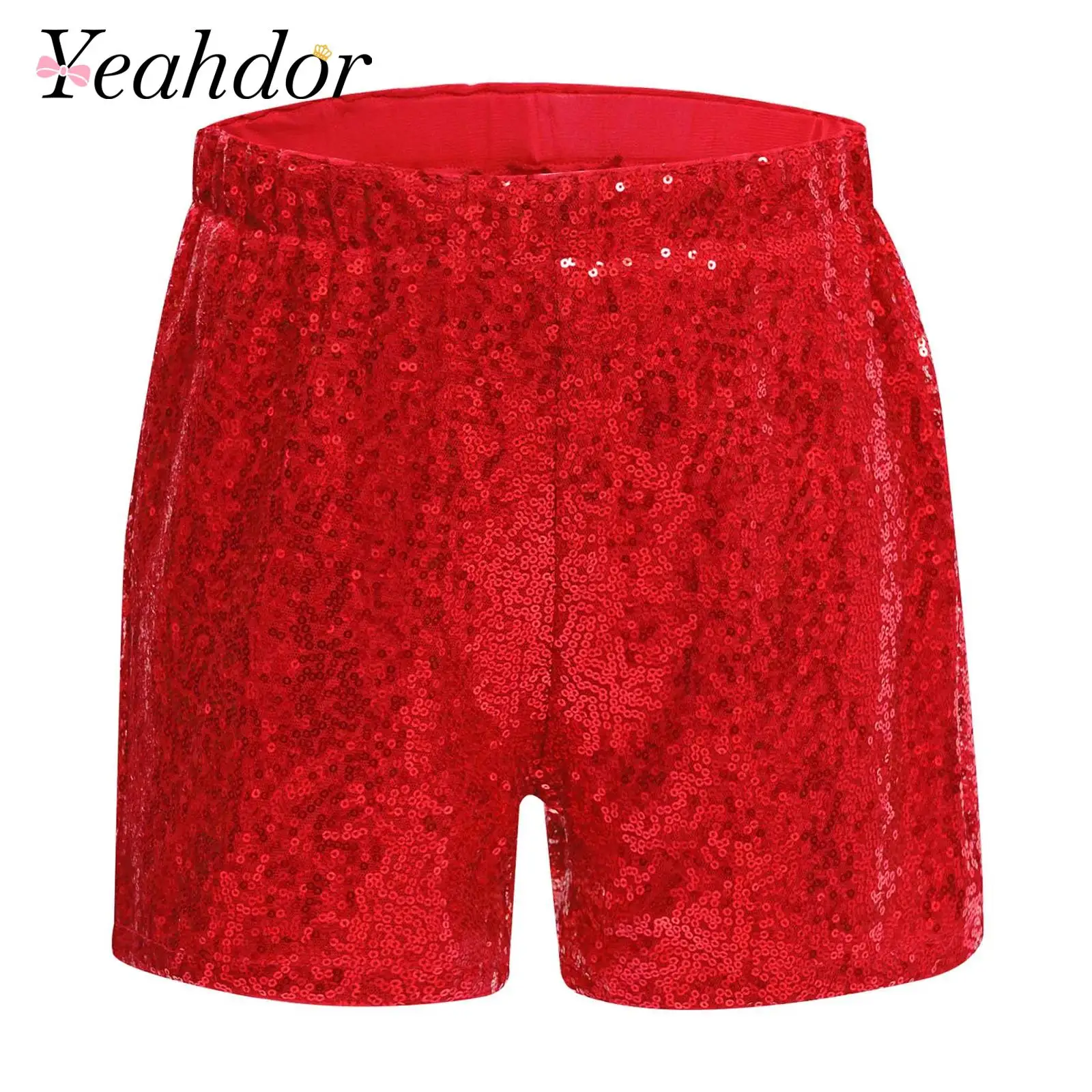 

Kids Shorts for Girls Popular Singer Cosplay Costume Metallic Elastic Waistband Shiny Sequins Shorts with Metal Chain Dancewear