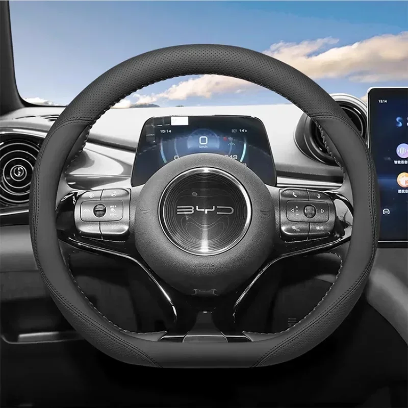 For BYD Dolphin Seagull Seal Qin Song Han Steering Wheel Cover Leather Handle Non-slip 38cm Type D  Anti-sweat Car Accessories