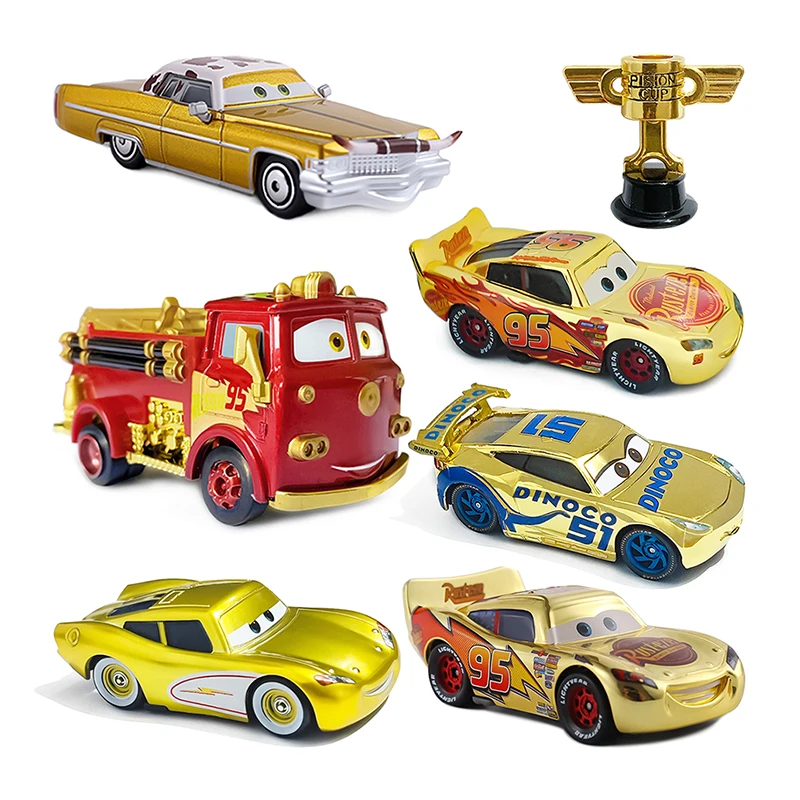 

Disney Cars Electroplated Golden Racing Car 1/55 Metal Die Casting Model Alloy Material Anime Figure Kids Toys Birthday Gifts