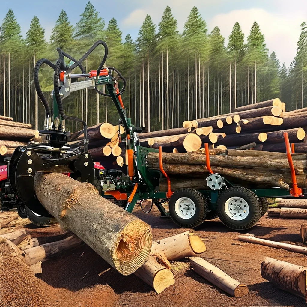 Heavy Duty Hydraulic Timber Trailer, 4.2m Telescopic Crane With Remote Control Drive for Forestry Log Hauling