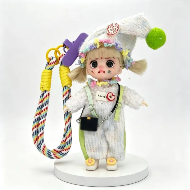 16cm Doll Keychains Pendants Joints Moveable Ponytail/Curly Hair Sweet Princess Doll DIY Dress Up Toy Car Bag Charms Girl Toy
