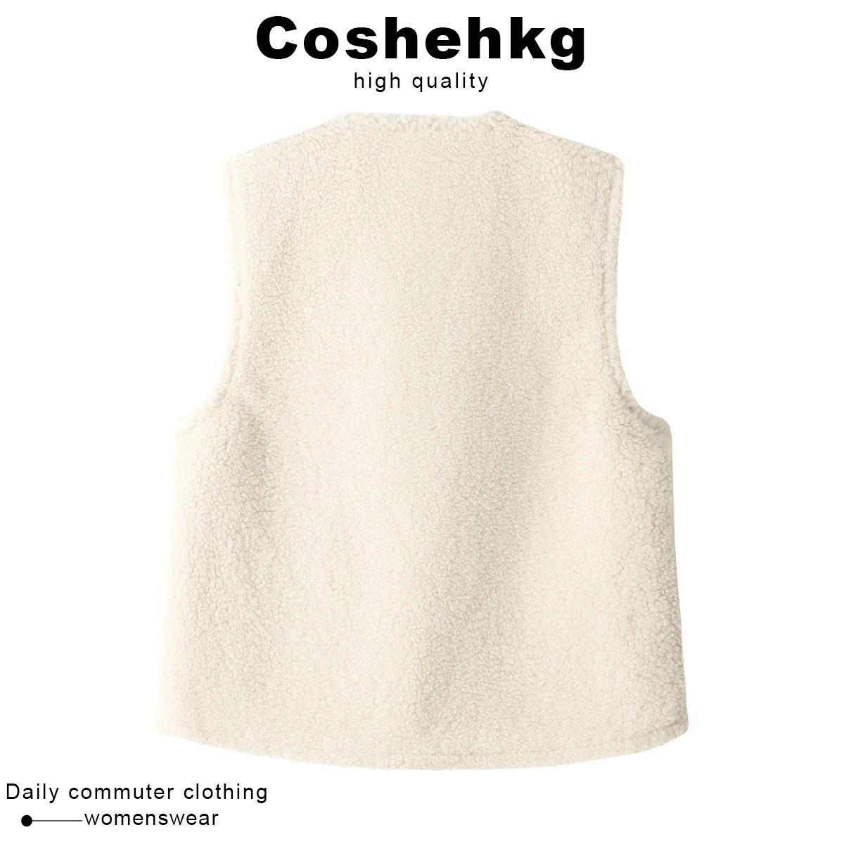 Coshehkg Fashionable Lamb Fur Vest Women's Winter Thickened Fleece Lined Sleeveless Warm Layering Vest Standard Fit round Neck