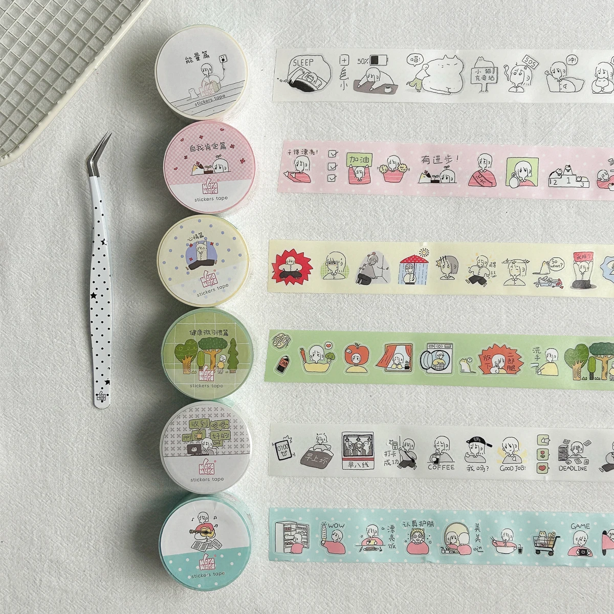 WAKAWAKA Kawaii Journal Sticker Roll 35cm Repeat Washi Die Cut Tape 3.5m for Mood Tracking Planner Scrapbooking Diary Decoration