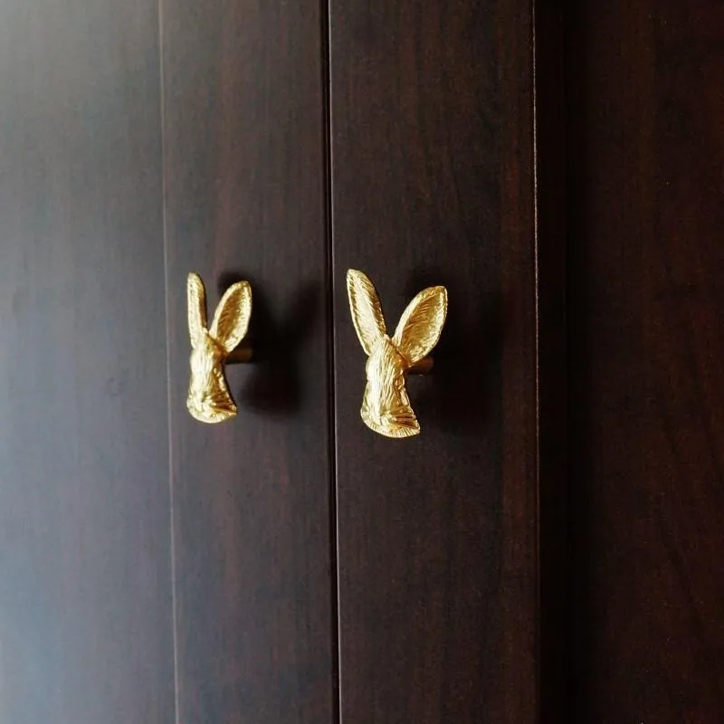 1Pc Rabbit Shape Brass Furniture Handle Door Knobs Handles for Children' Room Kitchen Cupboard Drawer Pulls Furniture Decor