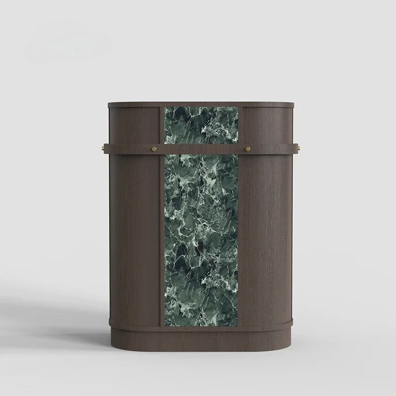 Inquiry Desk Service Desk Modern Italian Wood Grain Light Luxury Welcome Desk Prada Green Slate Stainless Steel Bar Customizatio