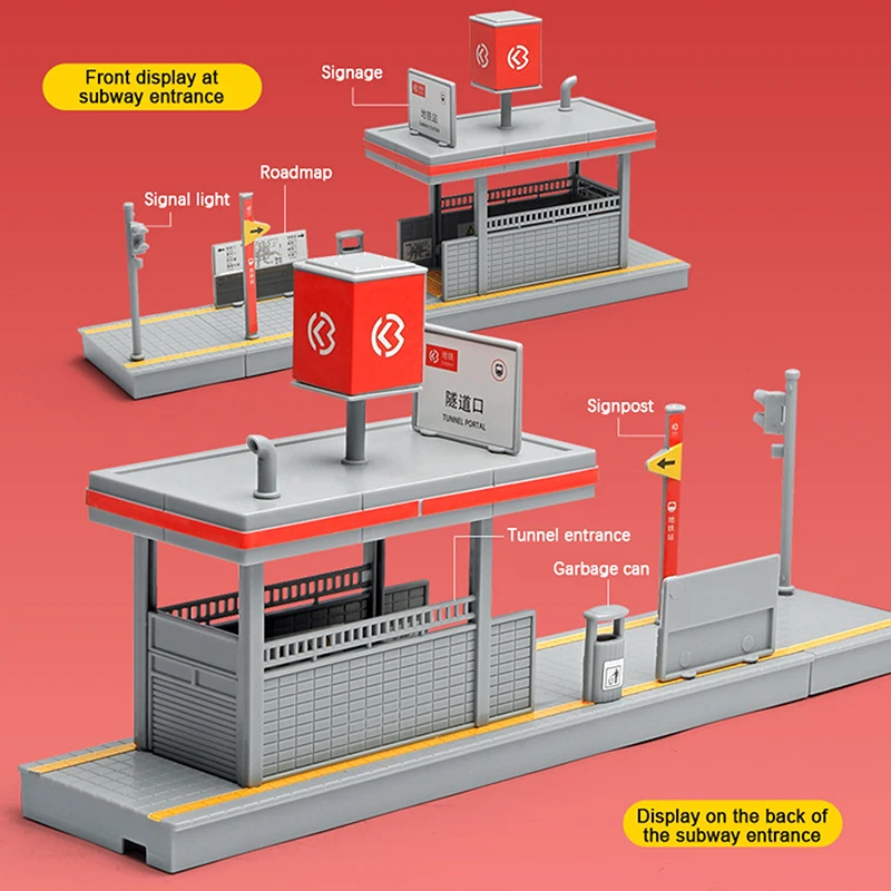 โมเดลสถานีรถไฟฟ้าใต้ดินขนาด 1:64 ชุดประกอบฉากสถาปัตยกรรม DIY แบบถอดประกอบได้ สำหรับตกแต่งฉากจำลองบนโต๊ะทราย