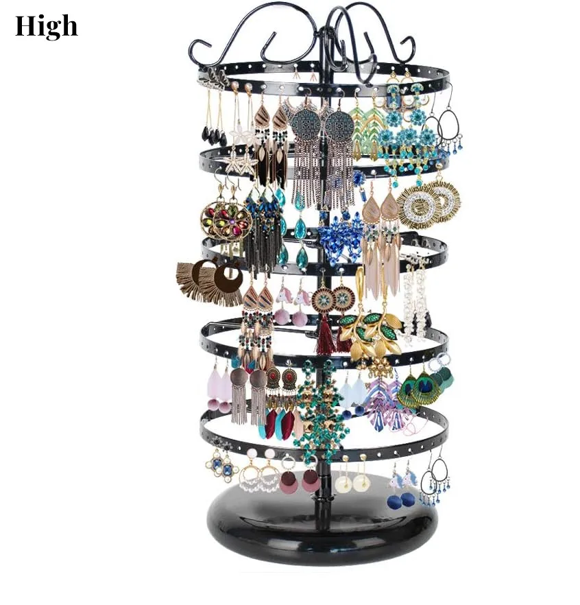 5 Tiers Metal Rotating Earring Holder Organizer, Exquisite Jewelry Display Stand Necklace Rack Holder, 220 Holes for Earrings