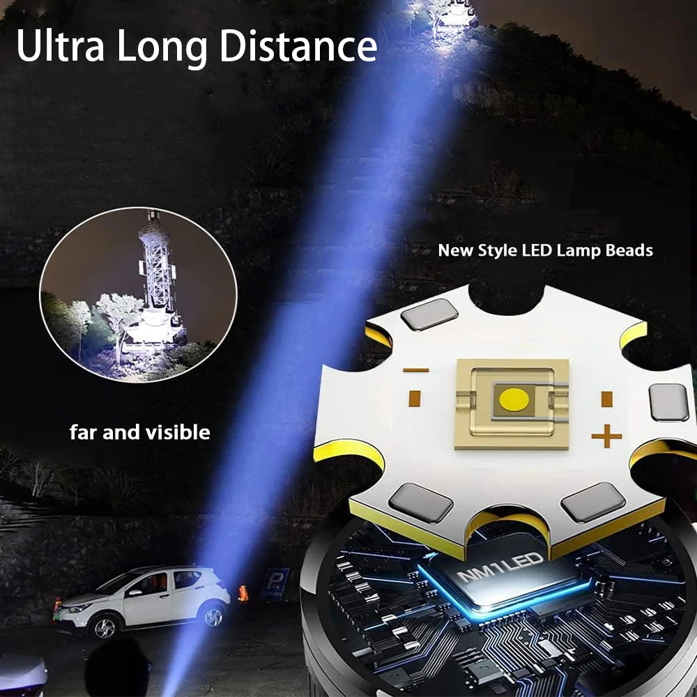 Long Range Tactical Torch High Power LED Flashlight COB Side Light USB Rechargeable Super Bright Lantern Outdoor Zoom Lamp