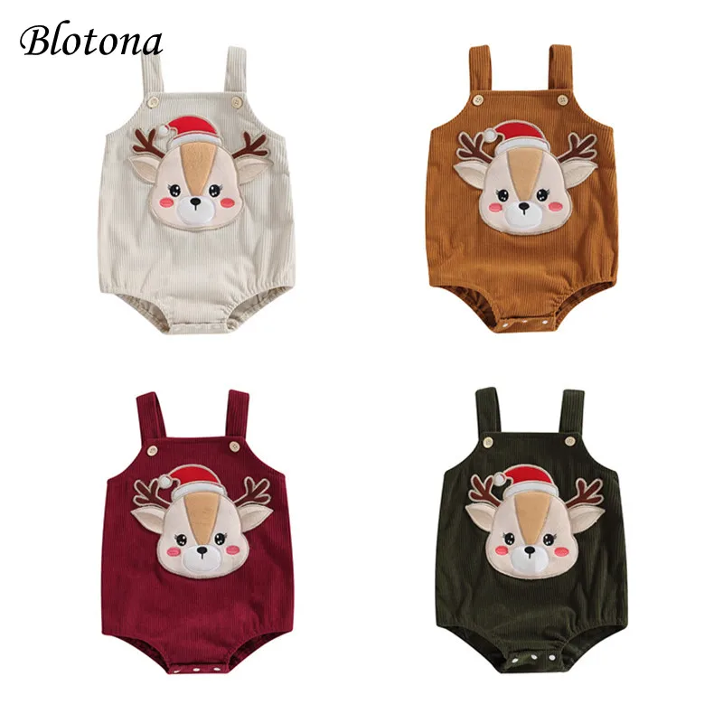 

Blotona Baby Corduroy Rompers Infant Christmas Elk Embroidery Sleeveless Bodysuit Newborn Jumpsuits for Winter 0-18Months