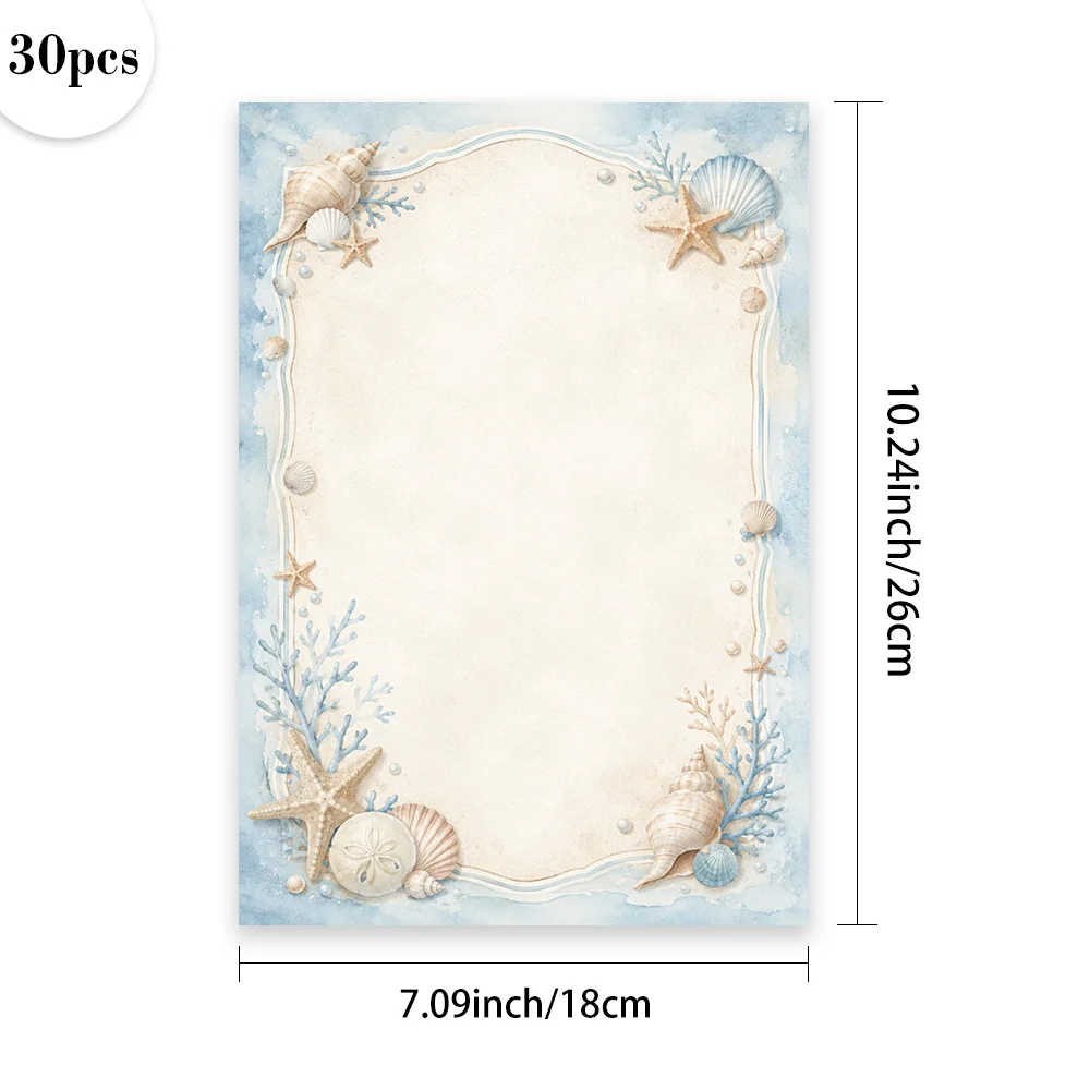30 Sheets, B5 Sea Salt And Shells Themed Writing Paper, Lined, No Glue, Perfect For Notebooks, Memos, And Stickers