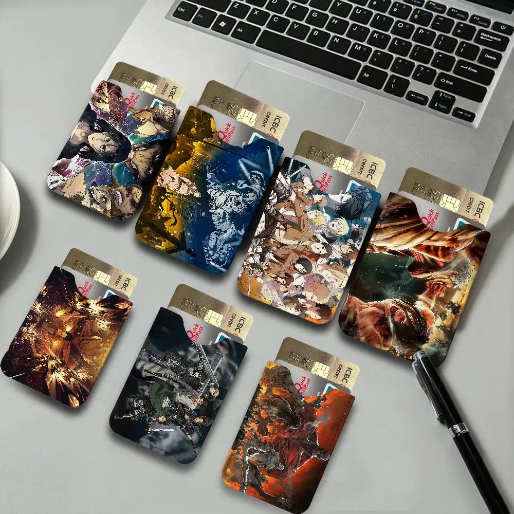 Dark A-Attack on T-Titan Ultra-Thin Mini Leather Card Holder Wallets for Men Women Lightweight Soft Genuine Leather Credit Card