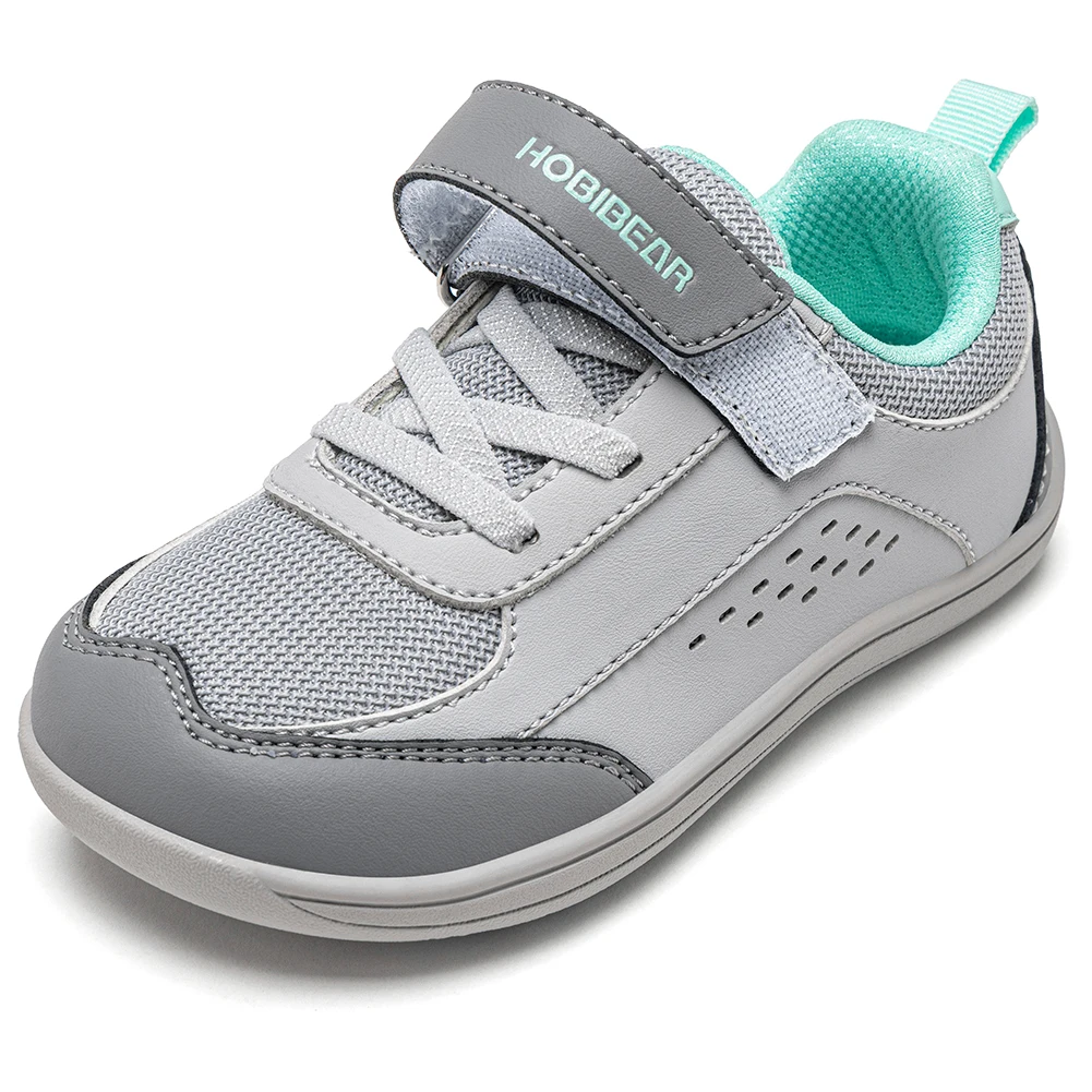 HOBIBEAR Kids Toddler Wide Toe Shoes Barefoot Hook Loop Sneakers Zero Drop Artificial Leather Mesh Non-Slip Shoes
