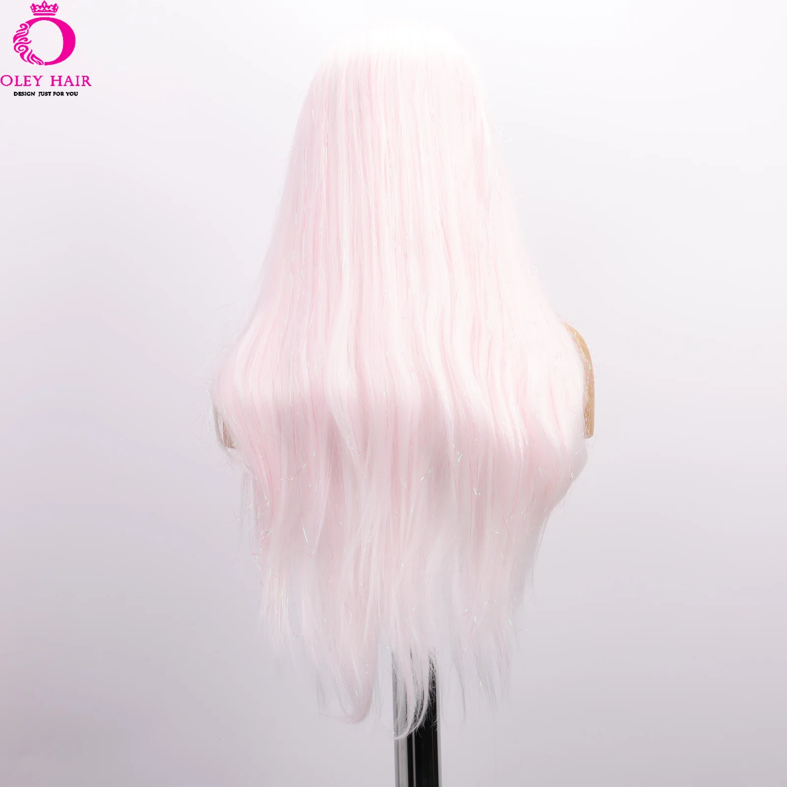 Pink White Color Synthetic Lace Front Wig high quality 28 Inch Long Straight Wig Cosplay Party Front Lace Mesh Cap Breathable