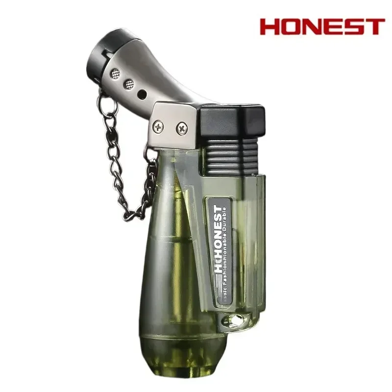 

HONEST Cigar Lighter Transparent Blue Flame Direct Jet Lighter Moxibustion Cigarette Cigar Windproof Bend Small Spray Gun
