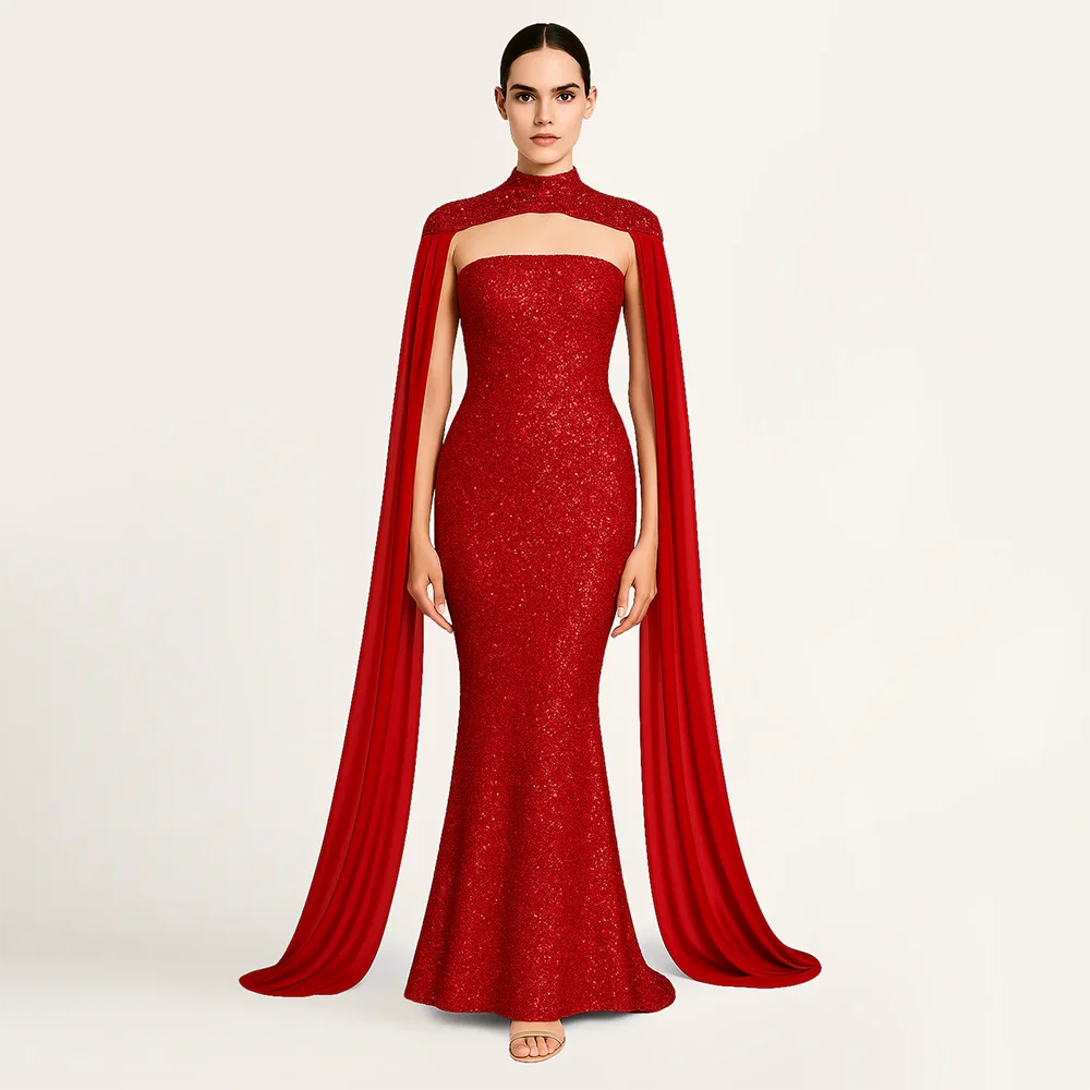 

Красная длинная сексуальная юбка-русалка без бретелек, вечерние платья длиной до пола, расшитая блестками, труба, официальная вечеринка по индивидуальному заказу 2026