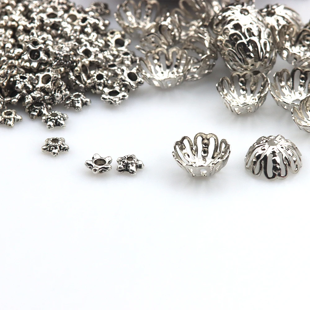 

50pcs/lot Zinc Alloy Flower Shaped Spacer Beads Loose Spacer Bead Cap Conical End Bead Cap DIY Jewelry Accessories Charm