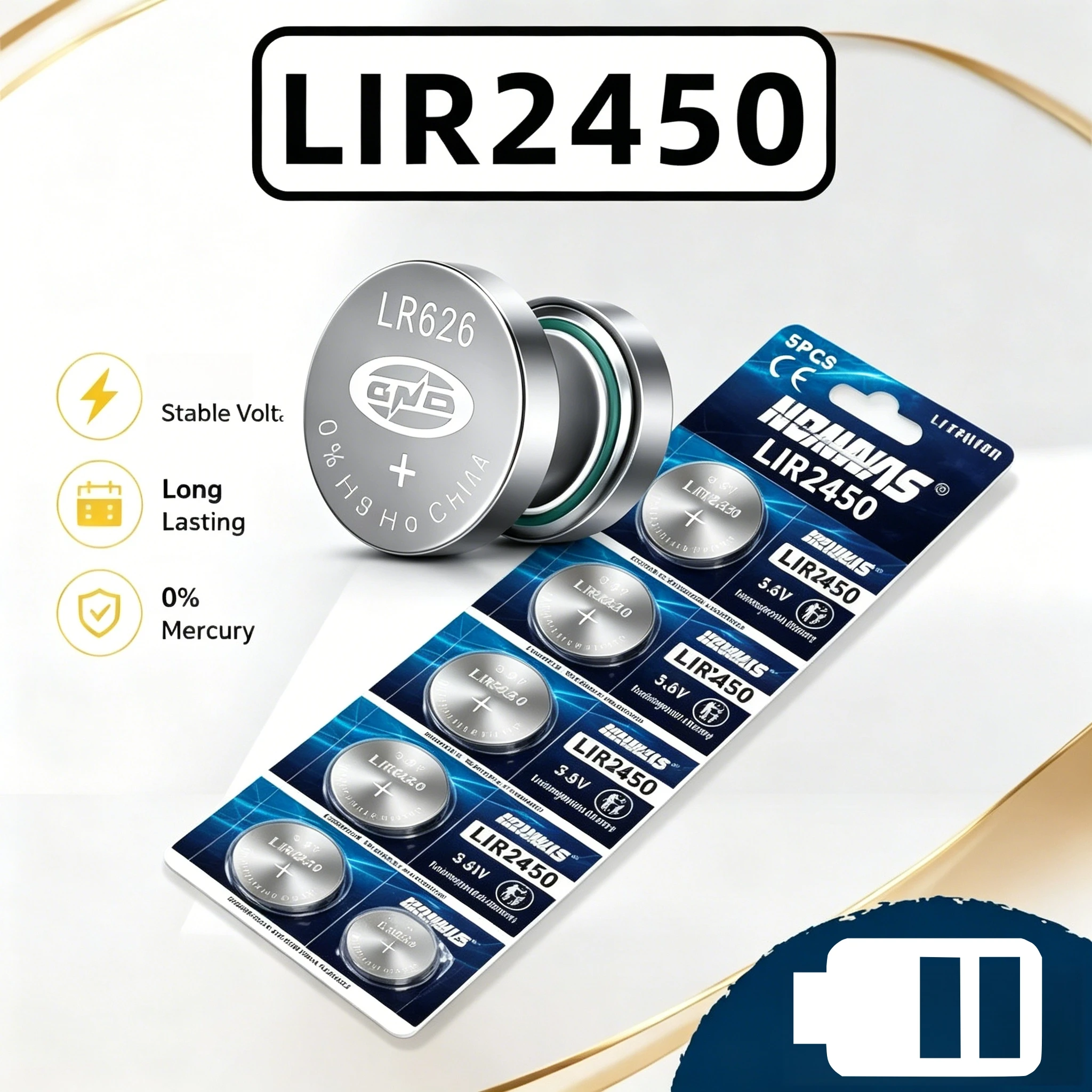 1-50PCS LIR2450 3.6V Rechargeable Lithium Ion Coin Battery High Cycle Low Self Discharge Replace CR2450 For Watch Clock Mainboar