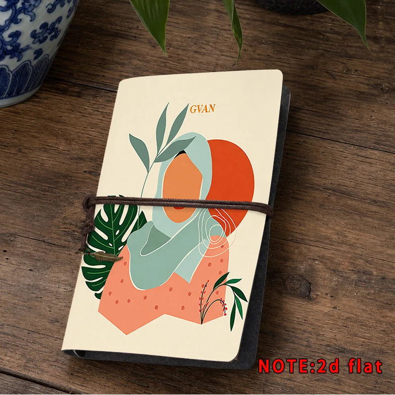 Boho Minimalist Lady With Plant Pattern Travel Notebook Portable String Bound Journal Removable Inner Pages For Women Gift