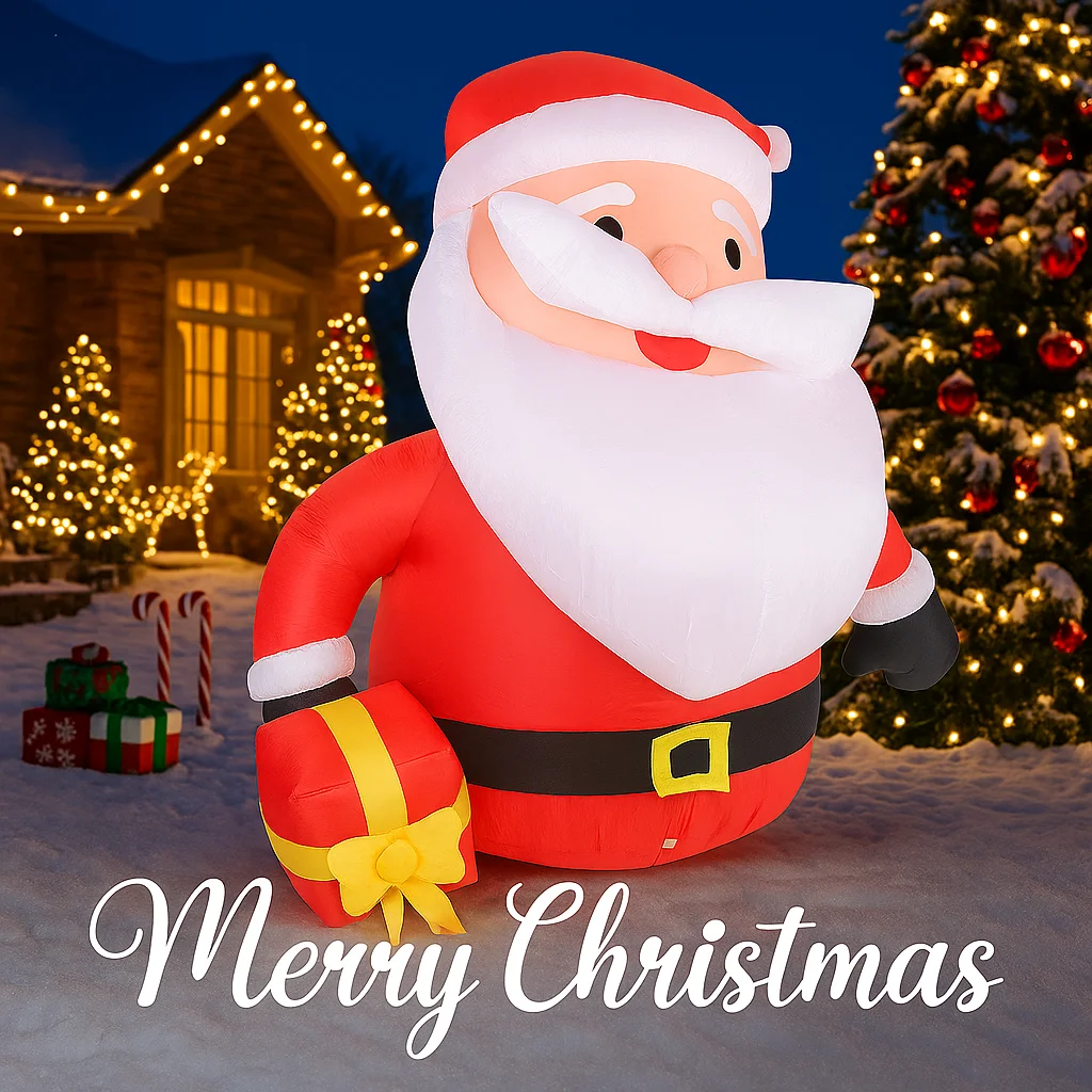 5.91FT Inflatable Toys Santa Claus Gift Box with LED Lit Xmas Yard Party Decoration Christmas Home Supplies Ornament Festive