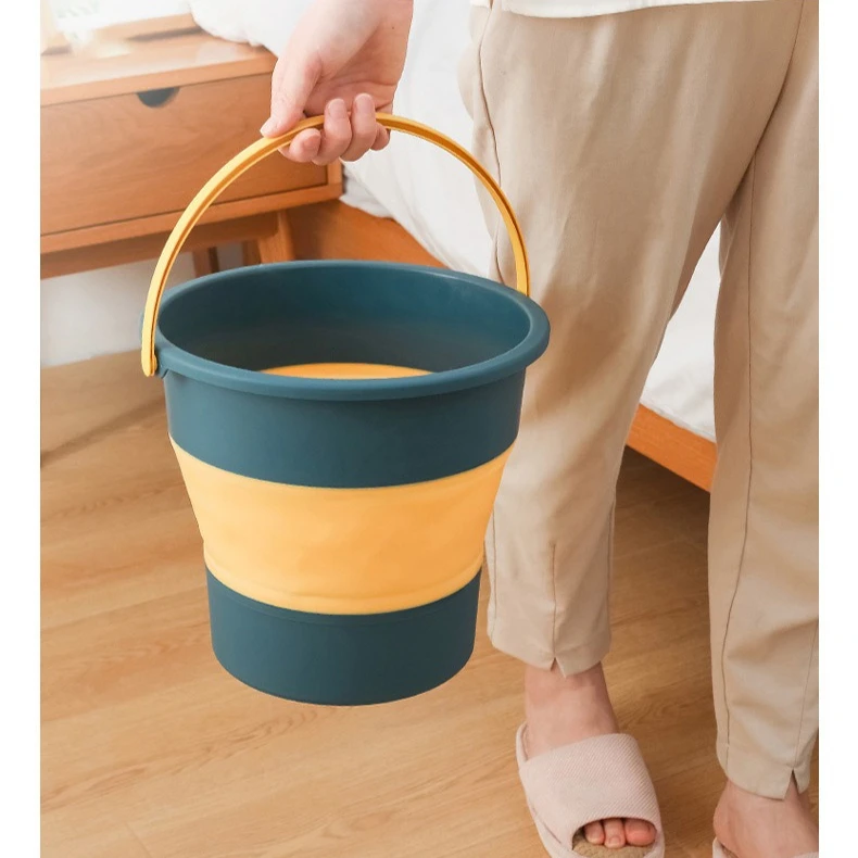 5/10L Folding Portable Bucket with Cover Car Wash Fishing Bathroom Tool Silicone Bucket Outdoor Camping Household Supplies