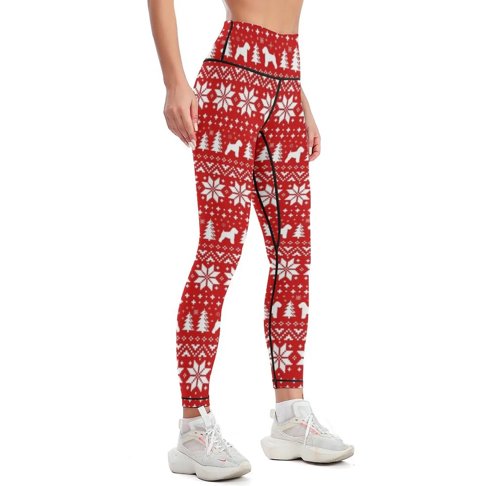 Soft Coated Wheaten Terrier Silhouettes Christmas Holiday Pattern Leggings sports tennis for sporty woman gym Womens Leggings