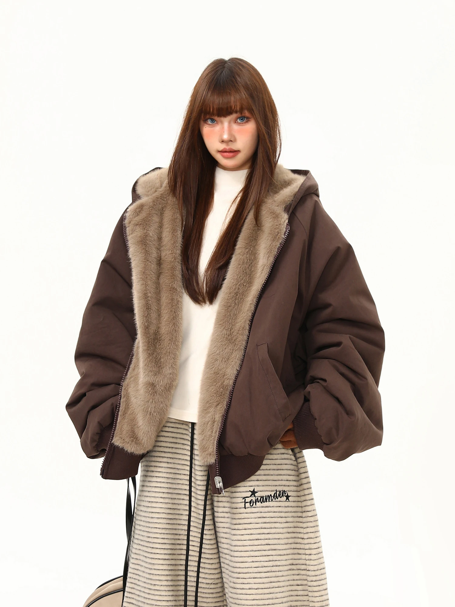 

Женская зимняя теплая куртка Wild American Retro из утолщенного хлопка с флисовой подкладкой, двусторонняя, свободного кроя, в уличном стиле