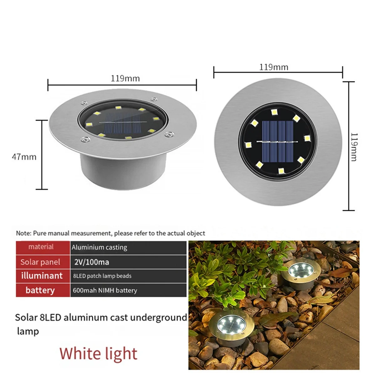 ETRT Solar-Bodenleuchten für den Außenbereich, wasserdichtes Solar-LED-Licht für Garten, Hof, Stufe und Gehweg, kaltweiße LED-Solarleuchten