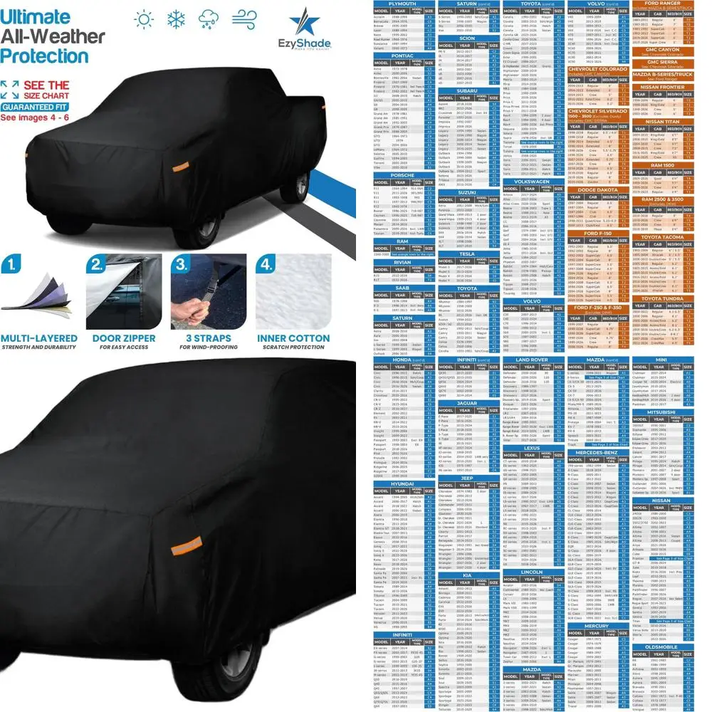 

All-Weather 10-Layer Waterproof Truck Cover, Fits F250, F150, Tundra, Titan - Black, Size T5 (Refer to Size Chart)