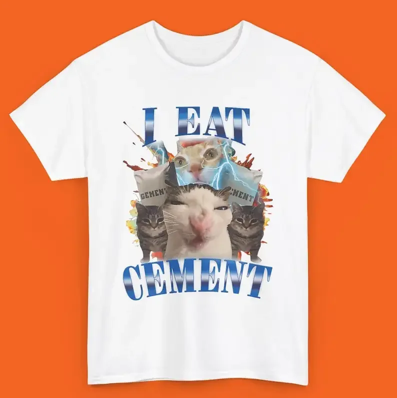 I Eat Cement Shirt Cursed Cat Funny Cat Meme Gift for Woman Stupid Gifts Ugly Shirts Sleeve T-shirts Fashion Aesthetic Clothes