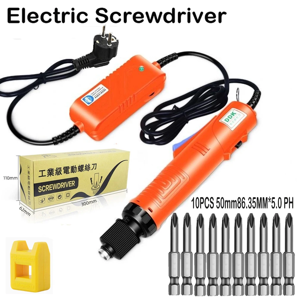 

1200rpm Electric Screwdriver with 10Pcs 50mm*5.0mm PH Adjustable Speed Industrial Grade In-line Torque Power Tool AC 220V EU