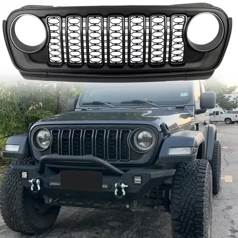 Front Grille for Jeep Wrangler JL 2018-2024 Gladiator ABS Blackout No Camera Hole Factory Direct