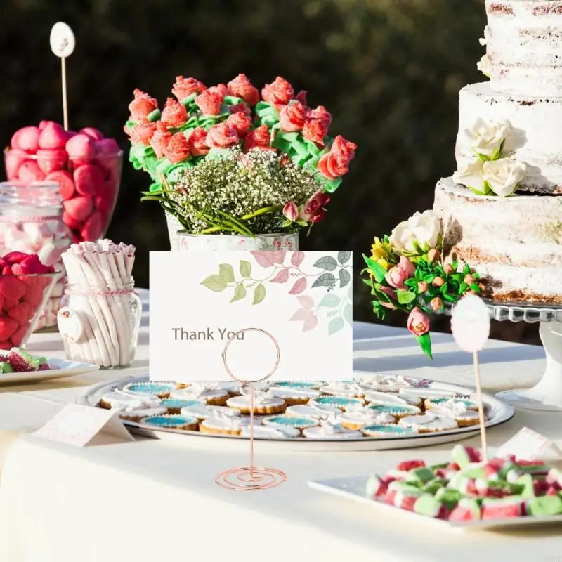 W89C 10pcs رقم الجدول حاملو حديد الأسلاك الحديد حامل البطاقة بطاقة اسم بطاقة المذكرات المذكرات للصور لعلامات الطعام الزفاف