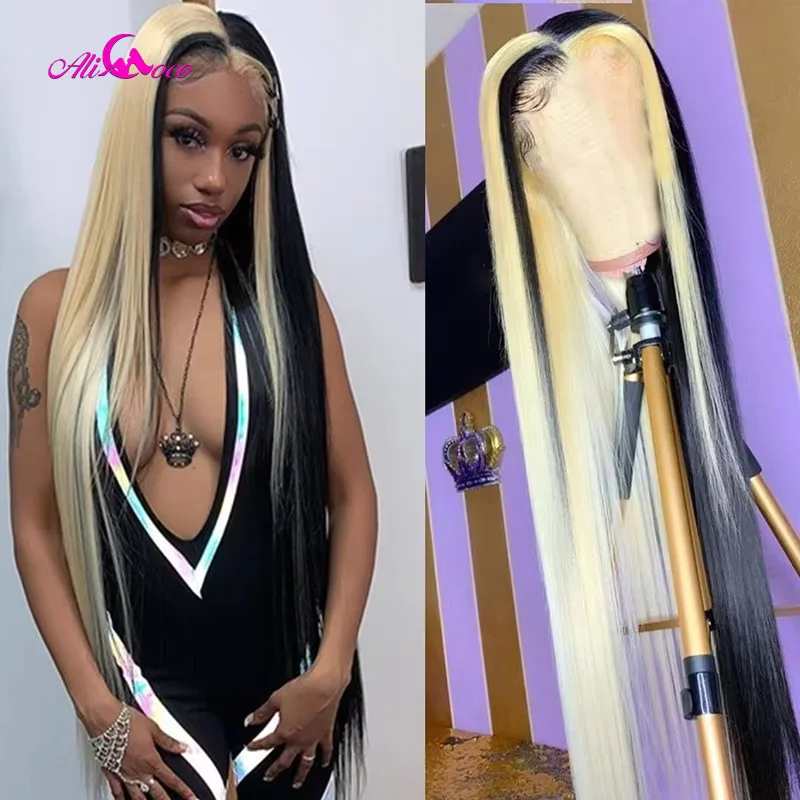 Ali Coco Straight Half 613 Half Black Lace Front Wig 28 30 Inch Straight 613 Blonde Lace Front Wig Pre Plucked Human Hair Wigs
