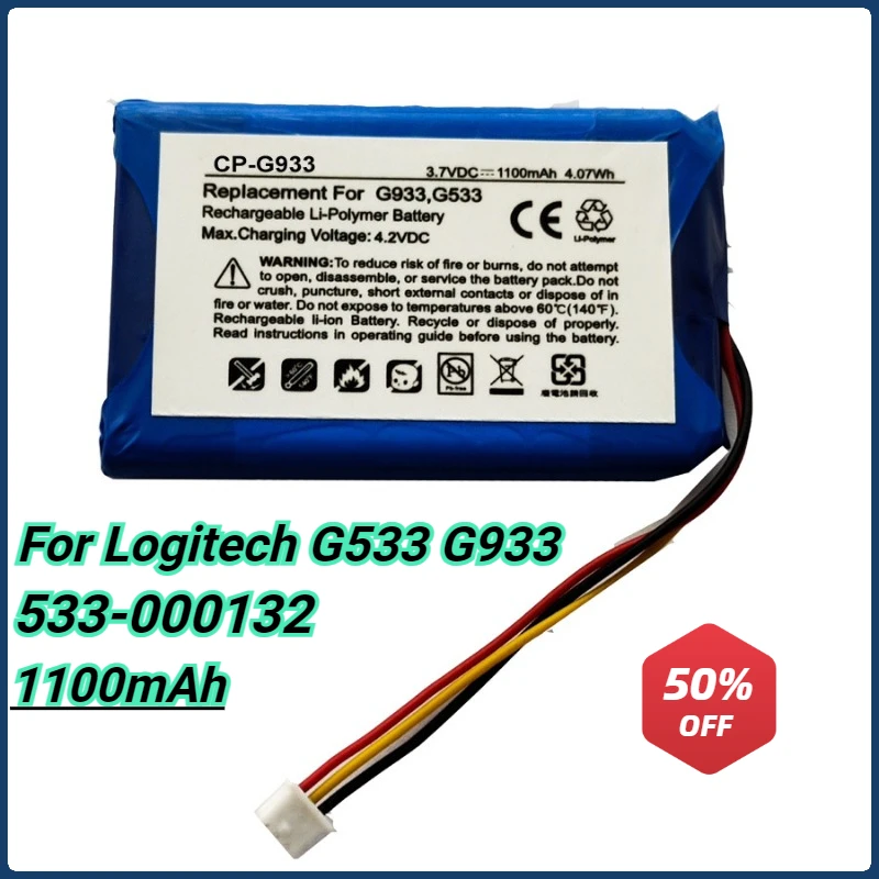 

3.7V/1100mAh Wireless Headset Battery 533-000132 for Logitech G533 G933 G933S High Qualty Wireless Earphone Battery