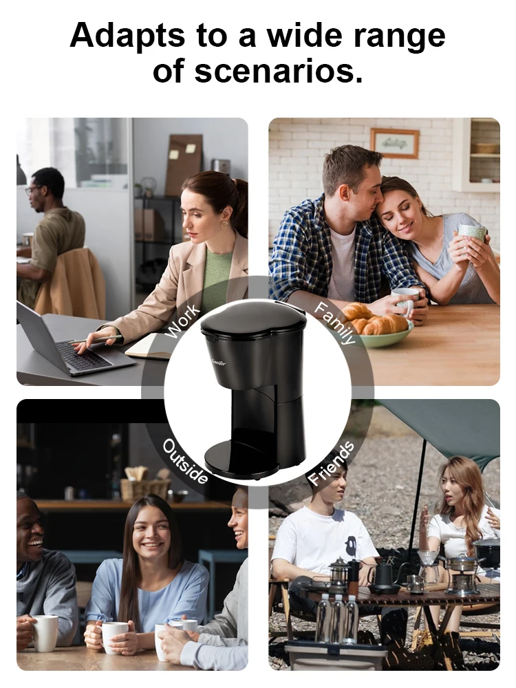 Sonifer 230ml Mini Coffee Maker SF-3593, Single Serve Drip, 450W Fast Brew, 97°C High Temp Brewing, Portable, One-Touch