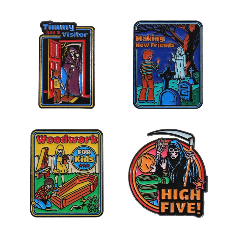 Pin esmaltado de Humor negro personalizado The Death High Five haciendo nuevos amigos con broche de fantasma insignia de solapa regalo de joyería de Halloween