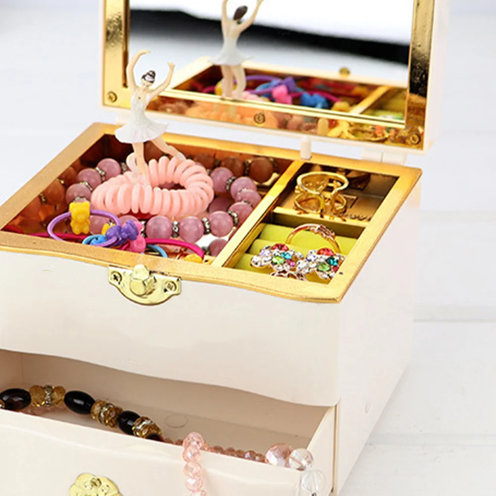 White Creative Music Jewelry Storage Box Dancing Girl Musical Case Container Bedroom Drawer Living Room Creative Jewelry Box