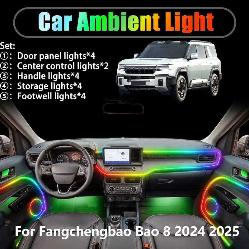

For Fangchengbao Bao 8 2024 2025 Denza B8 /18 in 1 Car ambient lighting Led trunk interior led lights USB RGB Ensemble Streamer