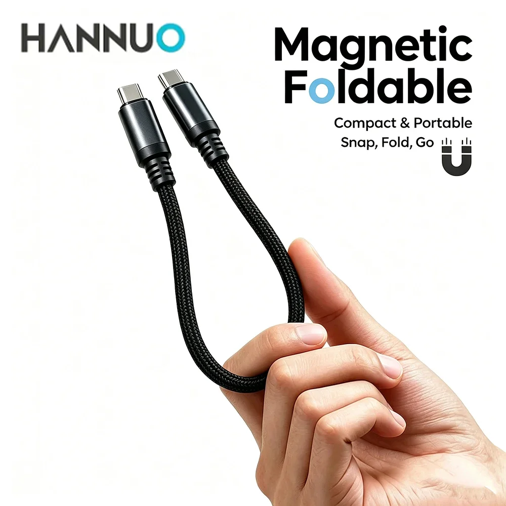 25CM/50CM Short USB C Cable 60W Type C To Type C Fast Charging Cable Magnetic Braided Cable for iphone 15 16 17 Samsung Huawei