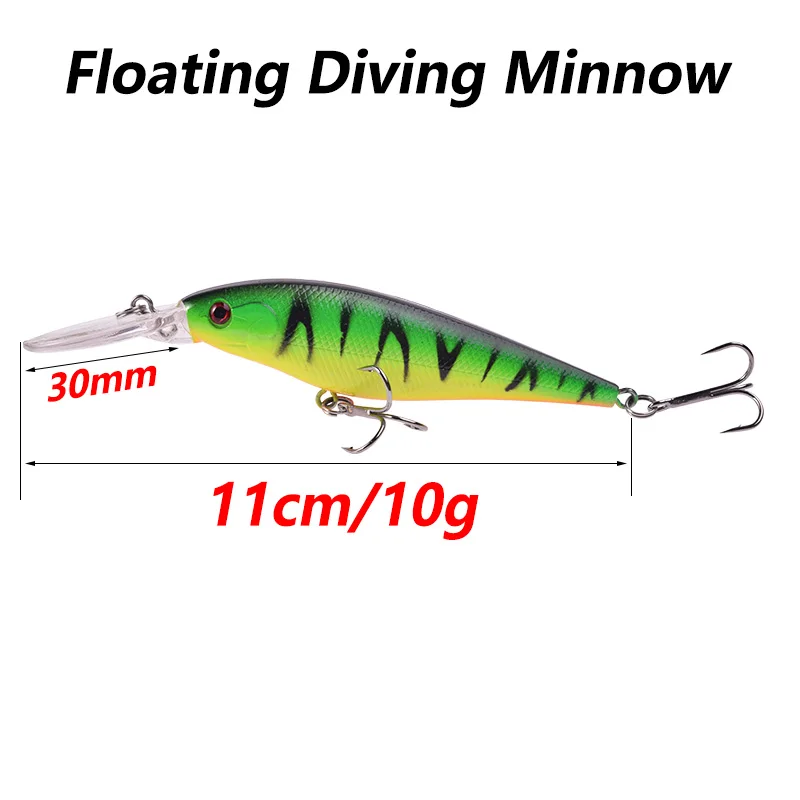 1 Pcs Floating Minnow Fishing Lures 11cm 10g Long Lips Wobblers Plastic Artificial Hard Bait With 6# Hooks Bass Pike Crankbaits