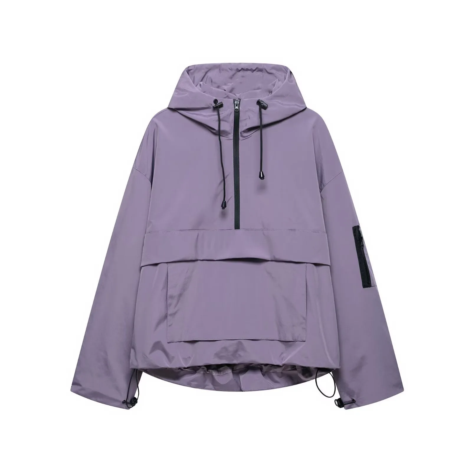 Casual Waterproof Hiking Jacket Women Pocket Drawstring Hooded Pullovers Running Trekking Outdoor Windbreaker Loose Coats