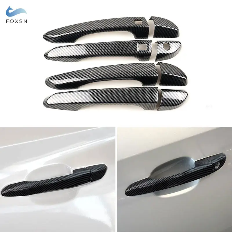 8pcs For Hyundai Tucson 2015 2016 2017 2018 2019 2020 LHD ABS Carbon Texture Car Exterior Door Handle Cover Decoration Trim