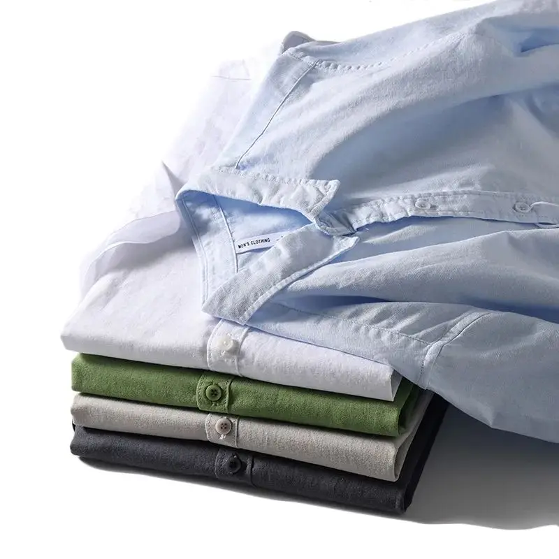 Uomo estivo l cotone lino traspirante colore casual irt ort Sve Classic Fit Stand versione tendenza giovanile