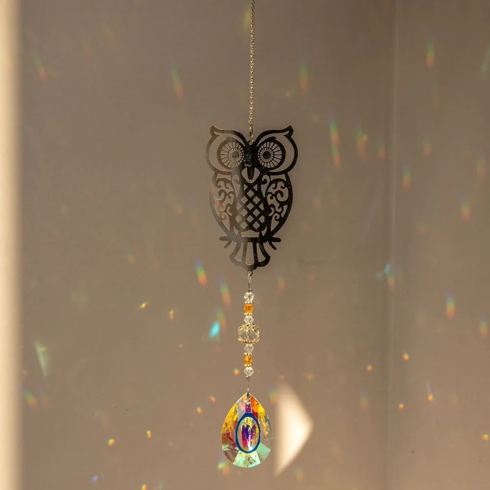 Hanging Crystal Wind Chimes Sun Catcher Fairy Butterflies Room Pendant Decor Stained Glass Aesthetic Landscape Window Drop Bell