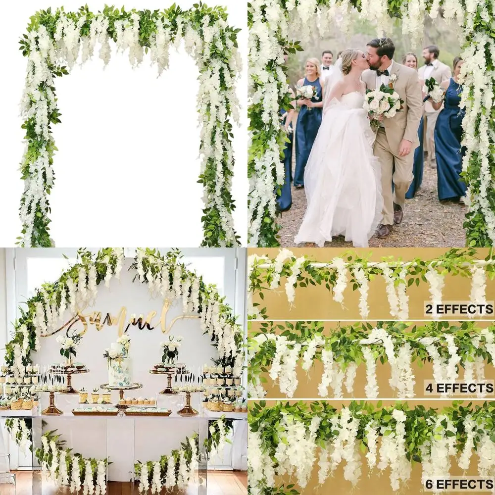Artificial Wisteria Garland, 8 Pieces, 57.6ft Silk Wisteria Vine, Hanging Plant, Outdoor Garden, Wedding Arch Floral Decor (8, W