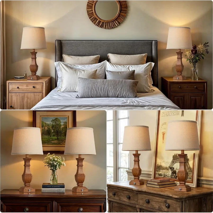 โคมไฟตั้งโต๊ะแบบหรี่แสงได้ ชุด 2 ชิ้น โคมไฟสไตล์บ้านไร่สำหรับห้องนั่งเล่น ห้องนอน โคมไฟข้างเตียง โคมไฟตั้งโต๊ะสำหรับโต๊ะข้างเตียง โคมไฟแบบสัมผัส