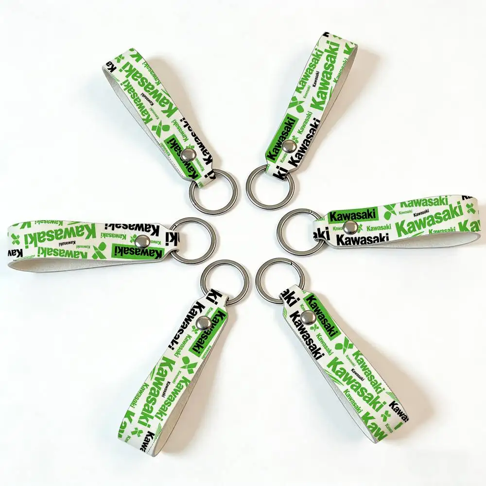 For Kawasaki PU Leather Motorcycle Keychain Universal Motorbike Key Ring Holder For Riders Men Gift