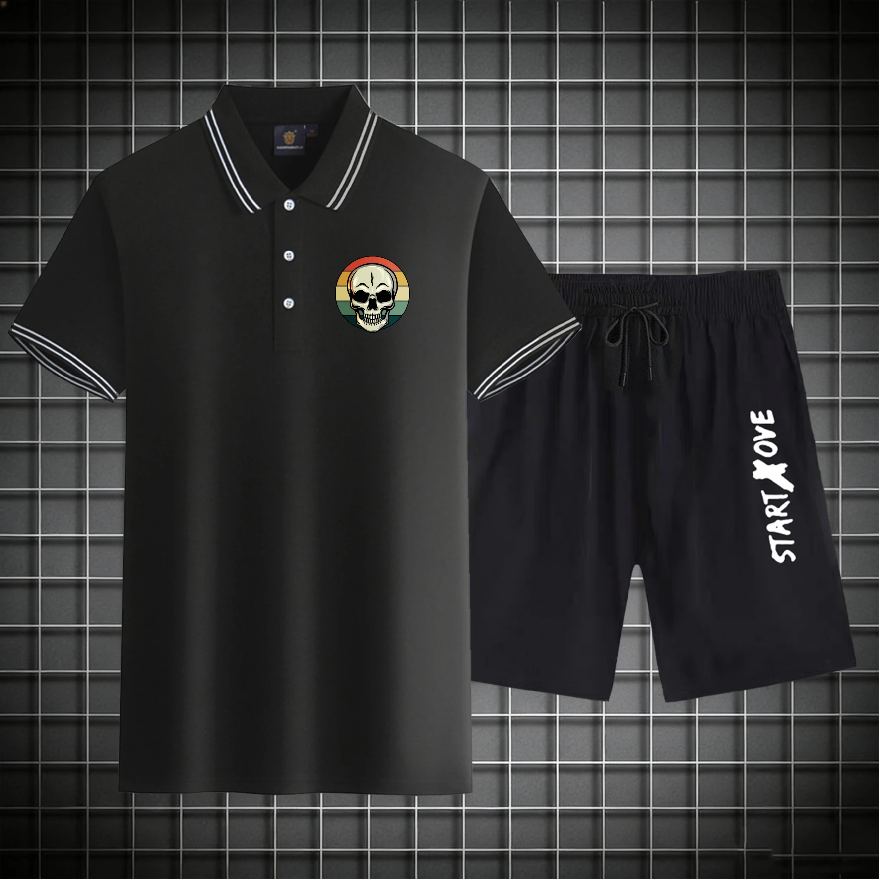 

men's Polos sets 2026 Summer men's chandals sweat suit Polyester Short sleeve men's suits tracksuit for man Printed Graphic